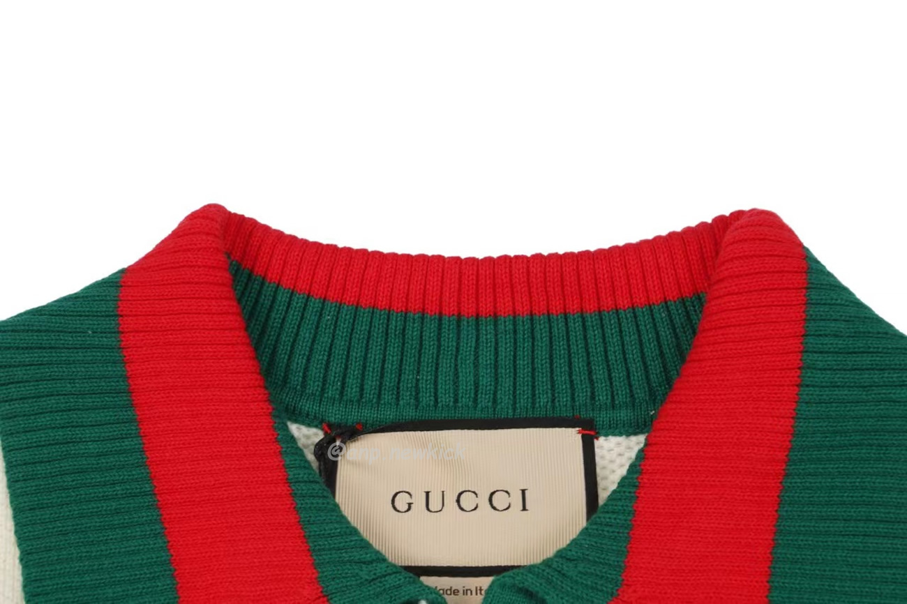 Gucci Logo Appliqued Striped Cotton Polo Shirt (7) - newkick.vip